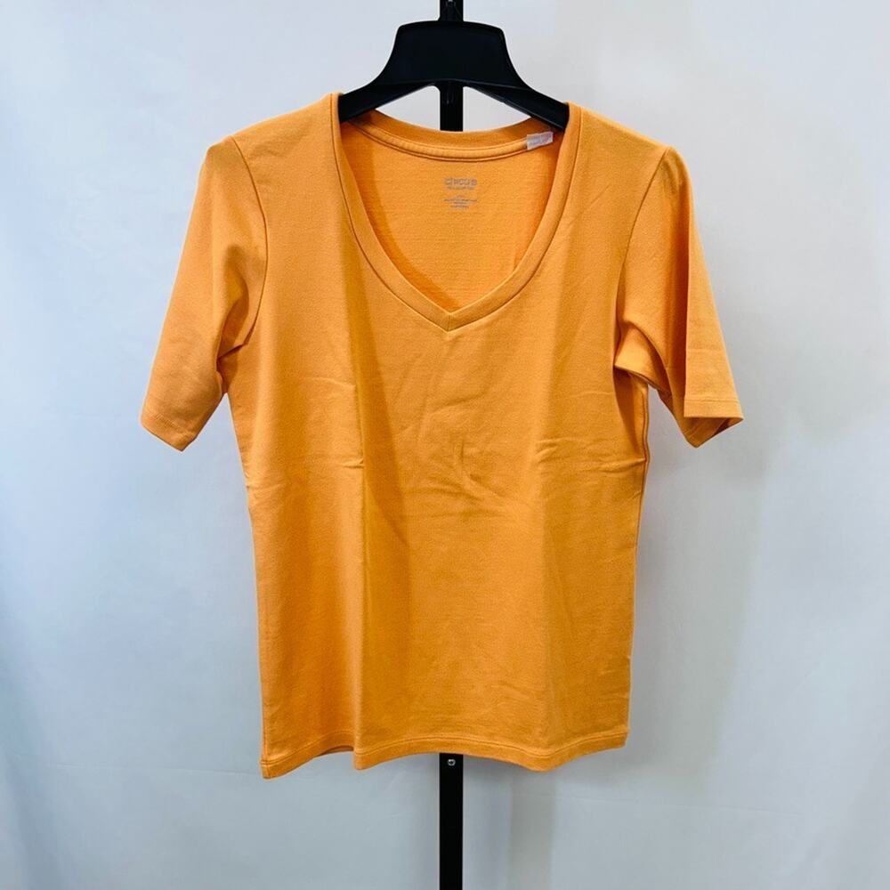 Chico's Women Size S (1) Short Sleeve Top T Shirt Orange V Neck